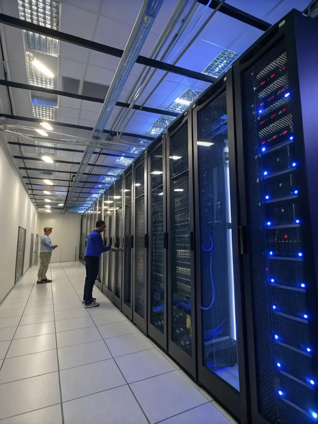 A photo of a modern data center with visible power lines and transformers, representing Palm Ridge Strategic's power infrastructure coordination services.