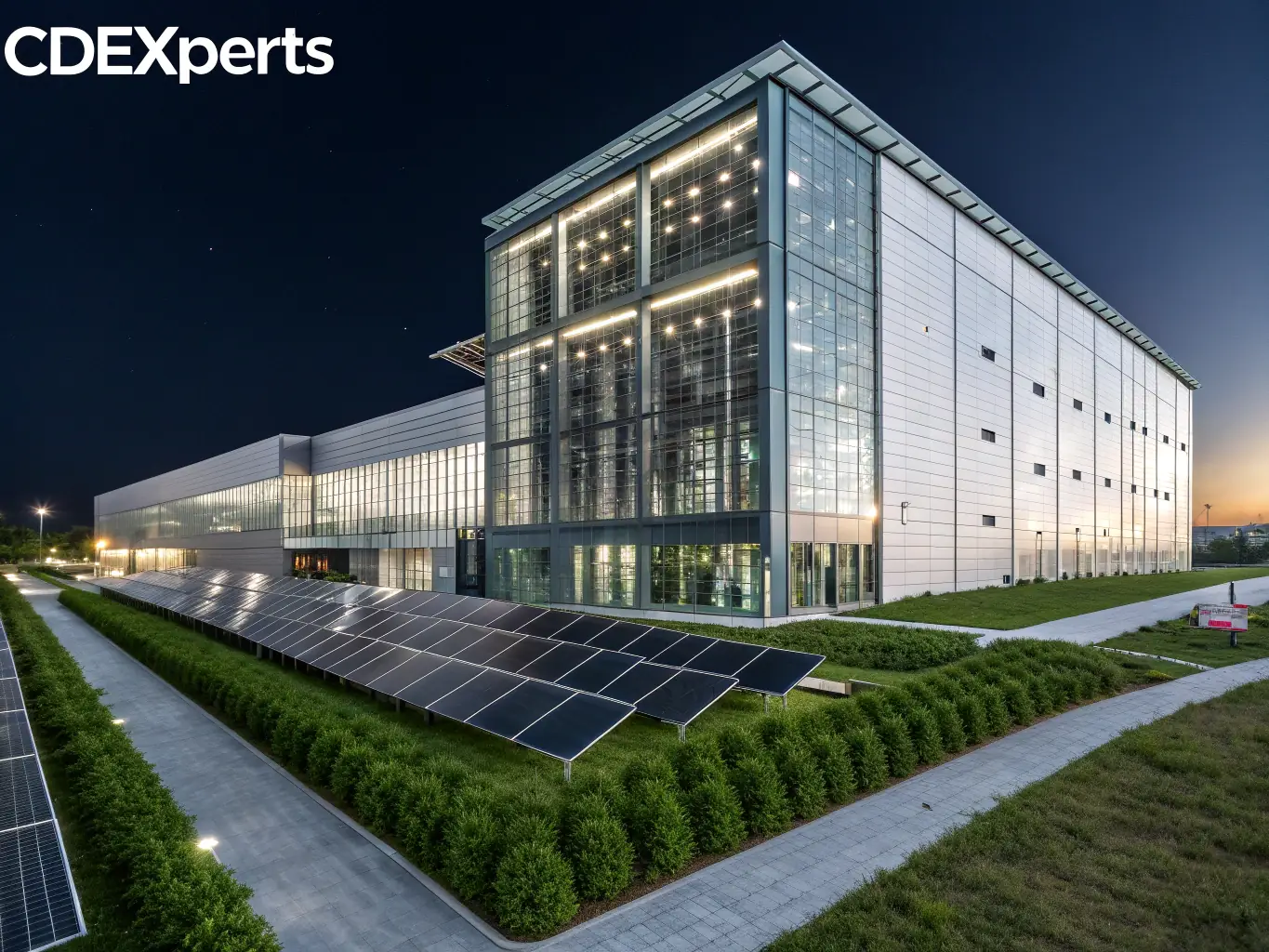 A detailed architectural plan of a data center in Germany, highlighting the development rights and compliance aspects. The plan showcases sustainable design elements and adherence to local regulations.